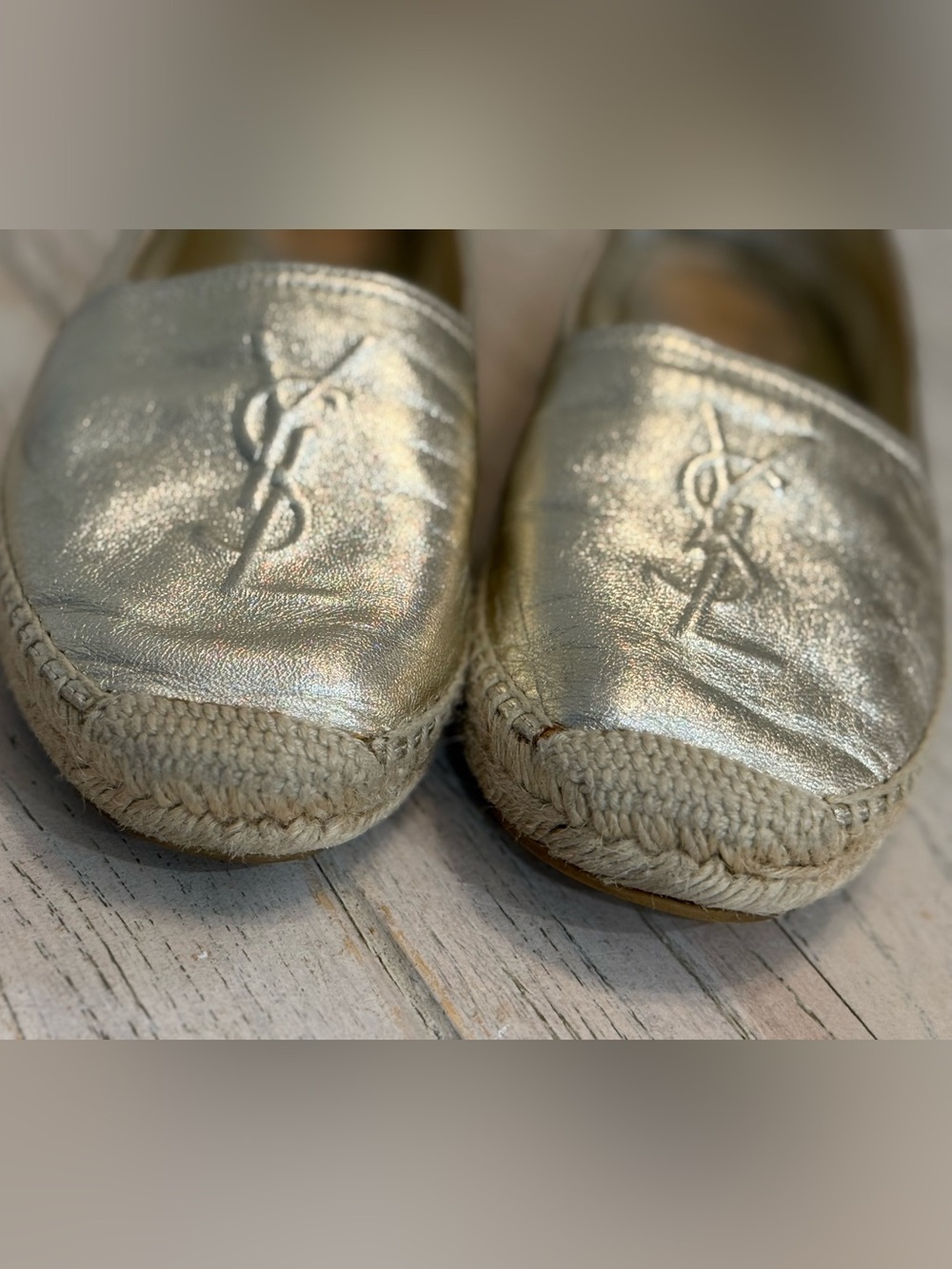 Yves Saint Laurent Gold Leather Monogram Espadrilles size 37.5 - Picture 9 of 15